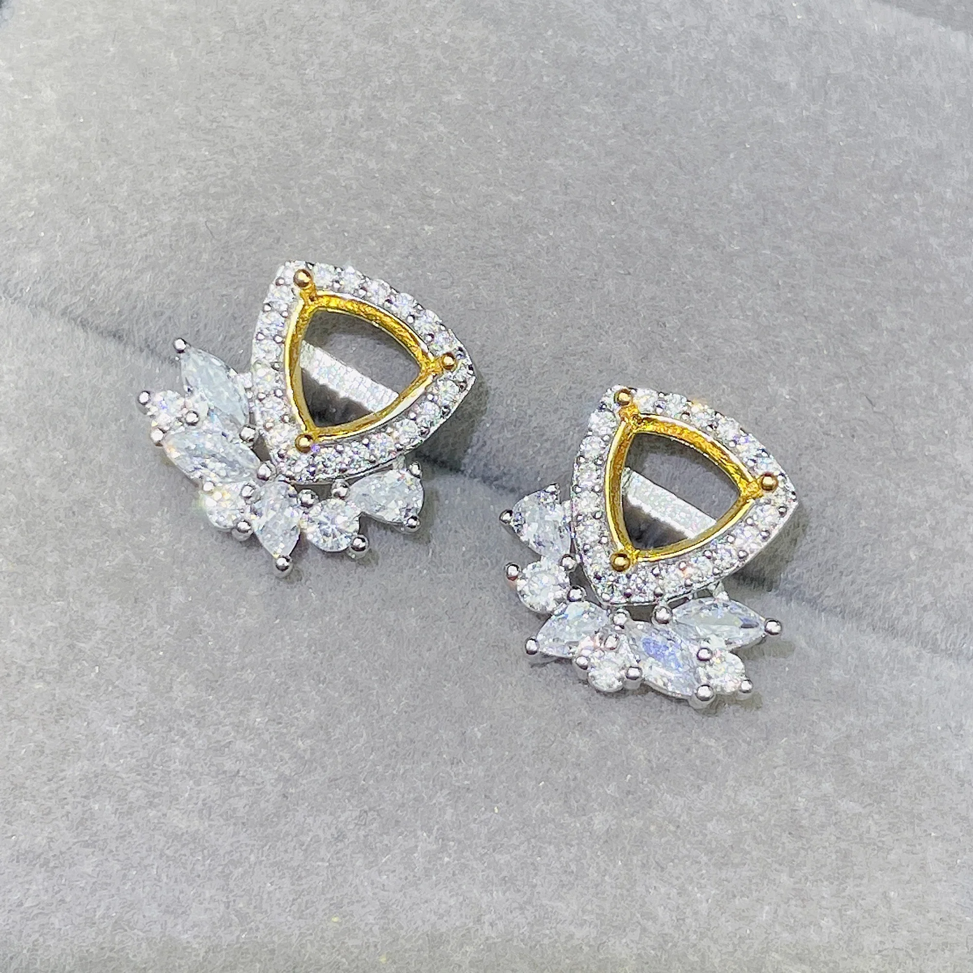 925 Silver Stud Earrings Setting For Jewelry Diy 18K Gold Plating 925 Silver Gemstone Earrings Setting