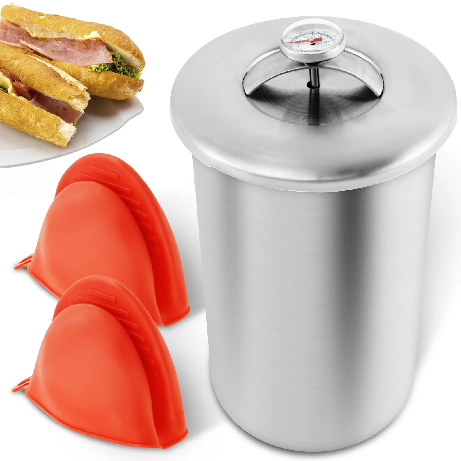 Meat Press Mold With Thermometer Stainless Steel Ham Maker Compression Spring Design Meat Press Kitchen Tool for Pork Beef