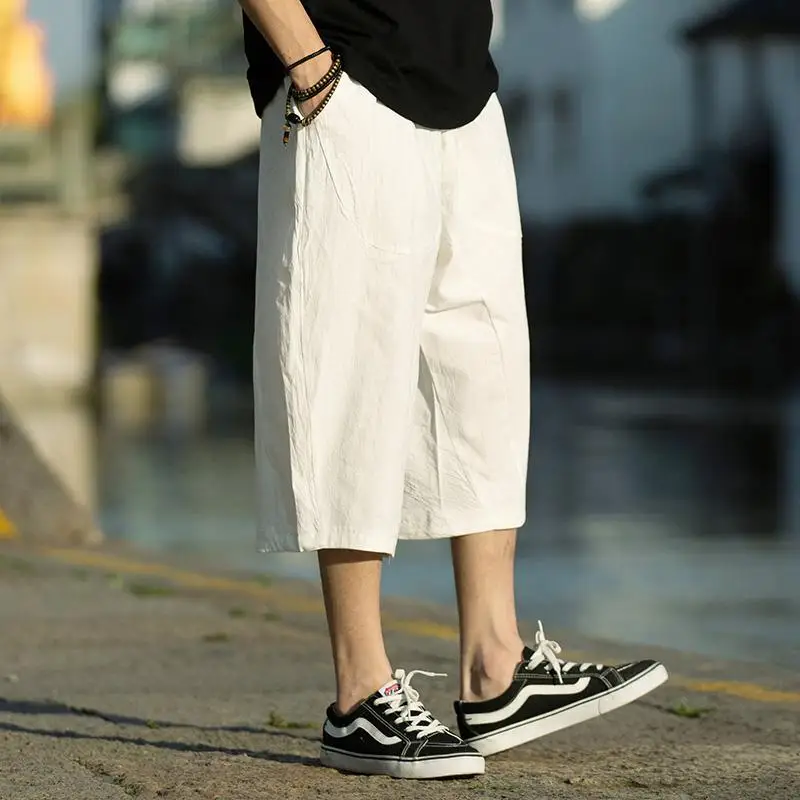 M-5xl Wide Leg Linen Drawstring Pants 