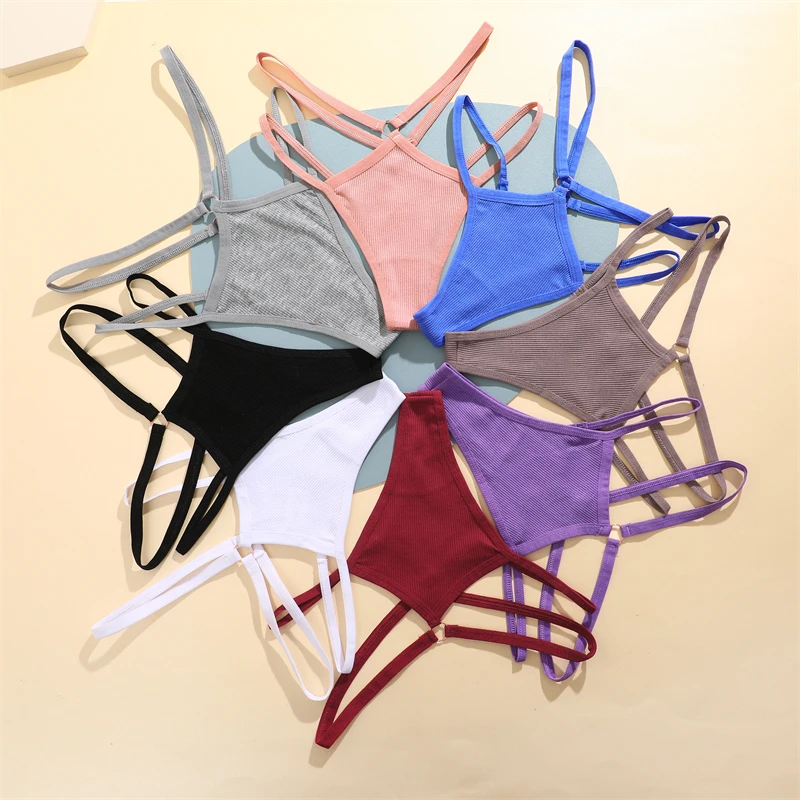 FINETOO 4Pcs Cotton Double Thin Belts Underwear for Women Sexy Low Waist Striped Thongs Ladies Soild Panties Breathable Lingerie - Image 2