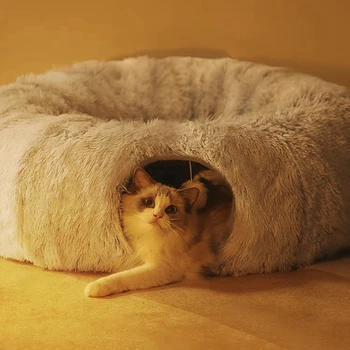 Plush Pet Donut Pet Cat Tunnel Bed Kennel Nest Cave Stuff Items Pet Supplies Products Cat Accessories House Kitten Training Toy 2