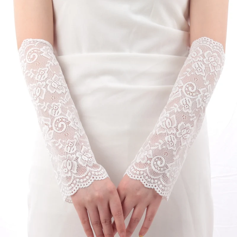 1 Pair Arm Sleeves Lace Sunscreen Short Gloves Ultra-thin UV Protection Arm Cover for Summer Sunblock Arm Cuffs Driving Sleeves