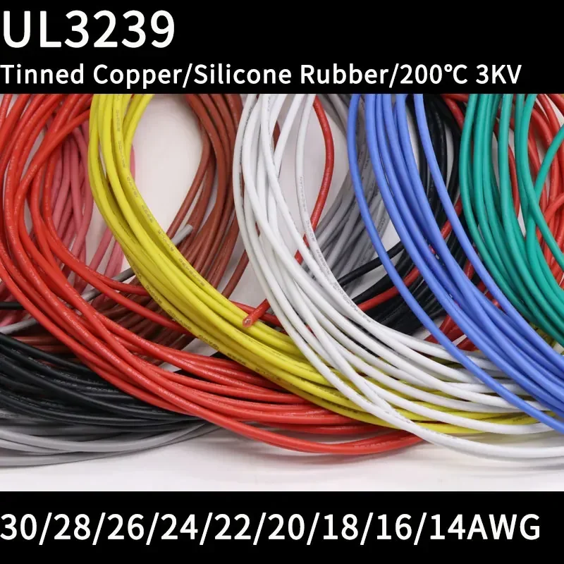 Silicone Cable 1/5M UL3239 Tinned Copper 32 30 28 26 24 22 20 18 16 14 12 10 8 AWG 3KV DIY LED Electronic