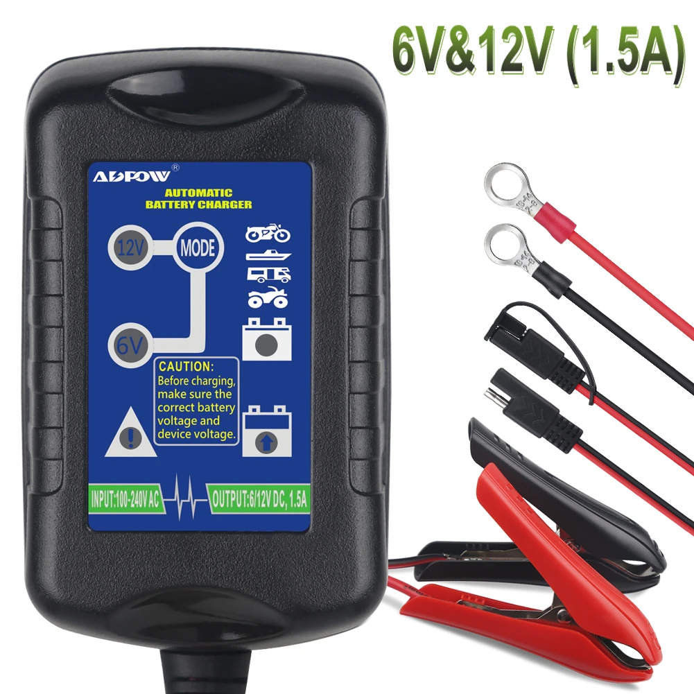 12V 1.5A Fully Automatic Smart Battery Charger Maintainer for Car Truck Boat Motorcycle Lead