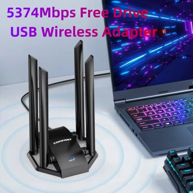 adaptateur usb wifi 6 comfast be6500 ax5400 ax1800 ac1900 ac1300, carte réseau sans fil 2.4g/5ghz/6ghz, clé wifi 7, wi fi 5 Adaptateur USB WiFi 6 COMFAST BE6500 AX5400 AX1800 AC1900 AC1300, carte réseau sans fil 2.4G/5GHz/6GHz, clé WiFi 7, Wi-Fi 5 2