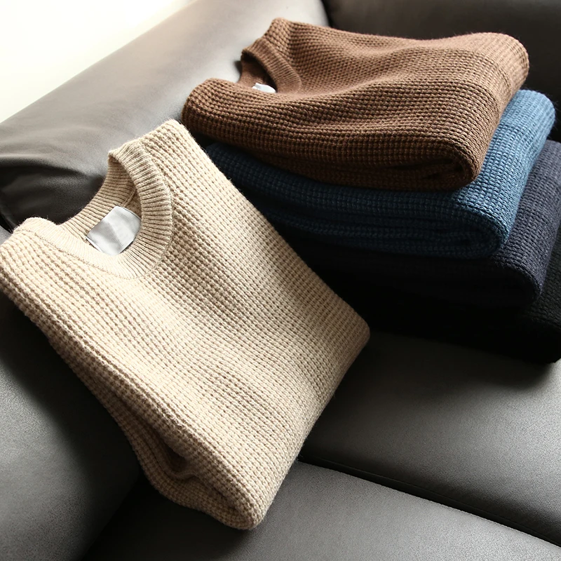 Thiened Texture Knitted Sweater round Ne Men's Faion Warm Pure Color Autumn Winter ential Long Sve Crew Ne Pull...