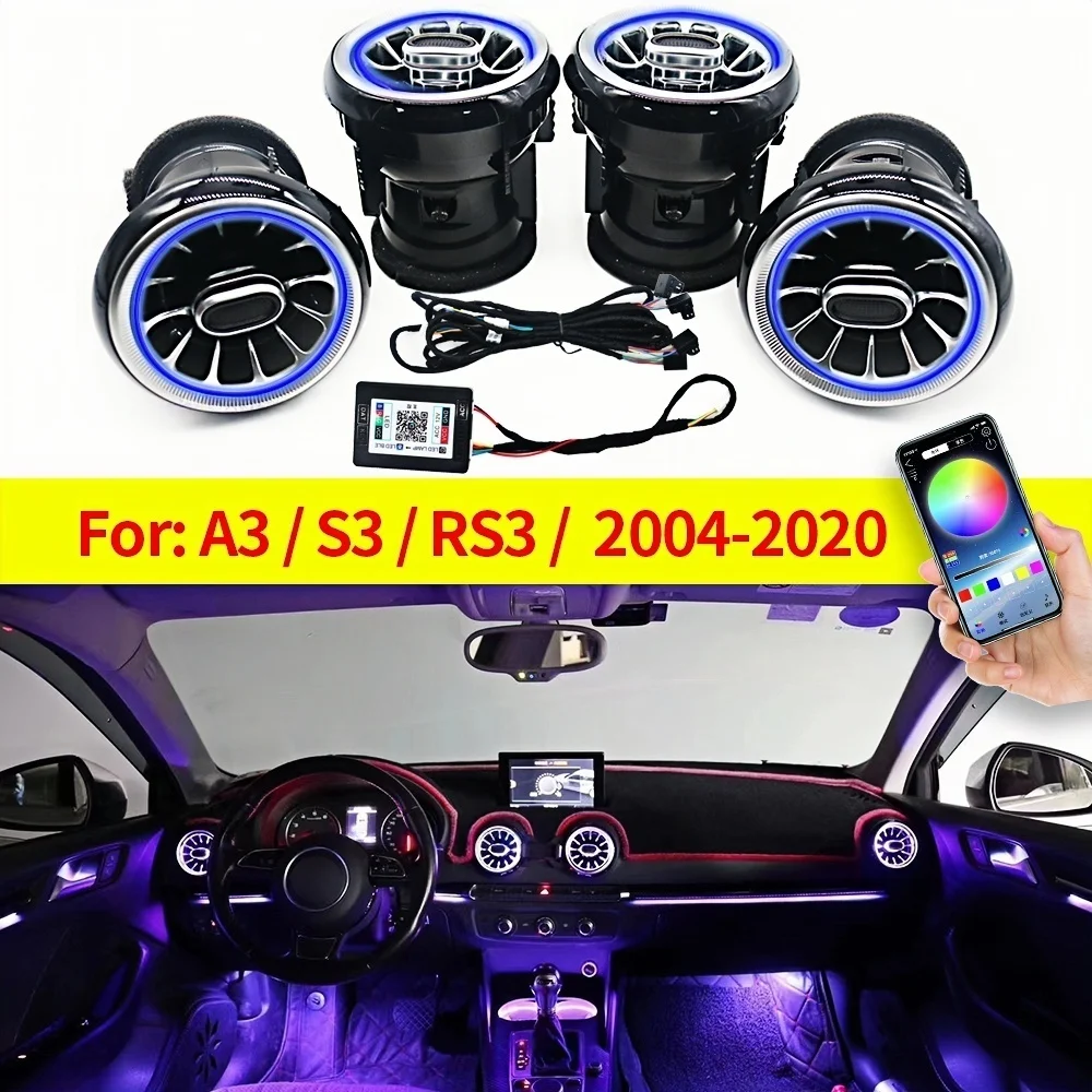 256색 블루투스 앱 컨트롤 아우디 A3 S3 RS3 8V 8Y 8P 2004-2020 터보 노즐 앰비언트 라이트 대시보드 에어벤트 터빈