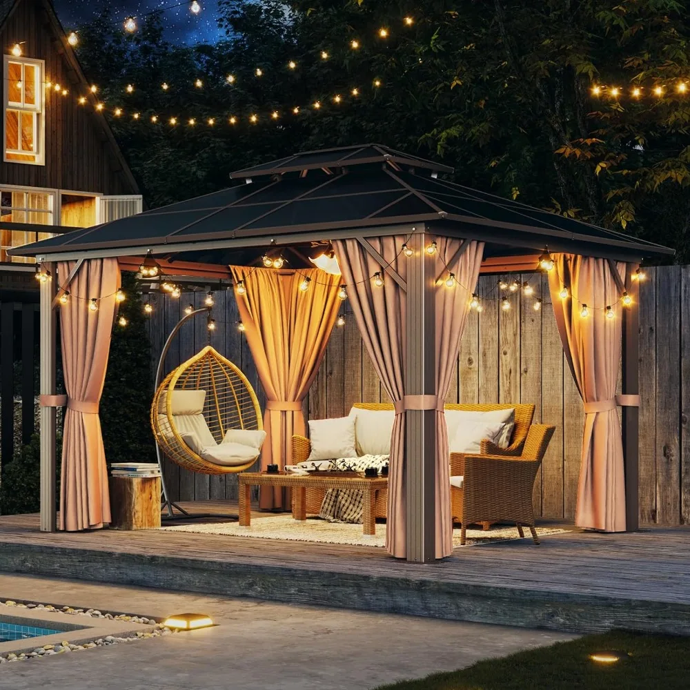 Outdoor Hardtop Gazebo Aluminum Frame with Curtains and Netting for Gardens Patios Lawns sunshade tent,aluminium pergola