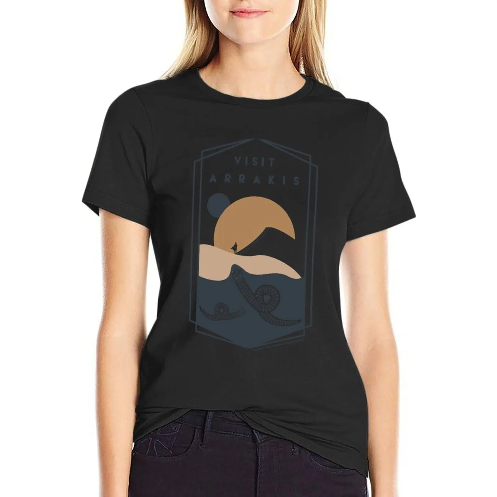 

Visit Arrakis Dune 2021 T-Shirt summer tops animal print shirt for girls plus size tops rock and roll t shirts for Women