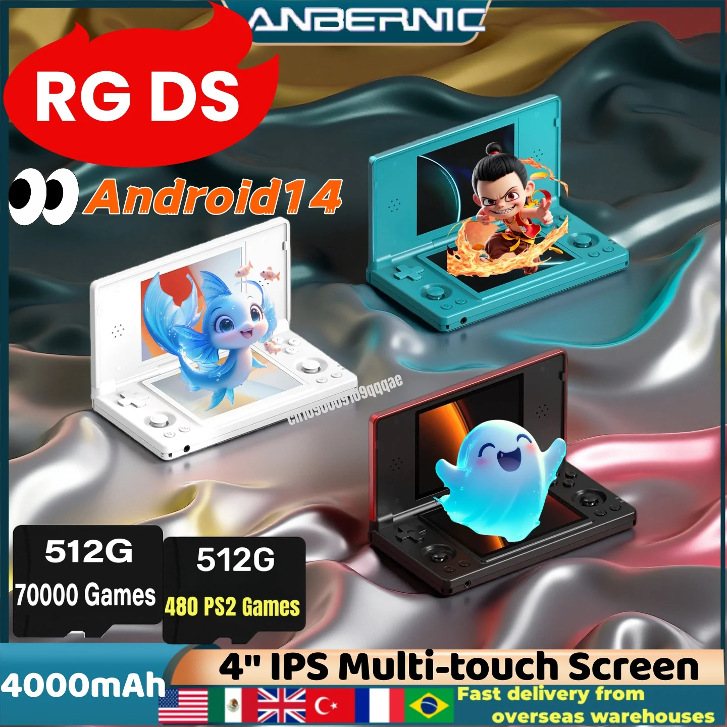 Anbernic RG DS Video Game Console Dual 4.0” IPS Screen Android 14