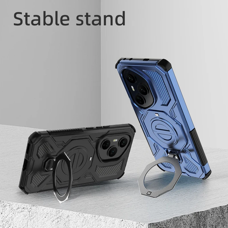 Magnetic Metal Ring Holder Rugged Back Case with Wireless Charging Capability