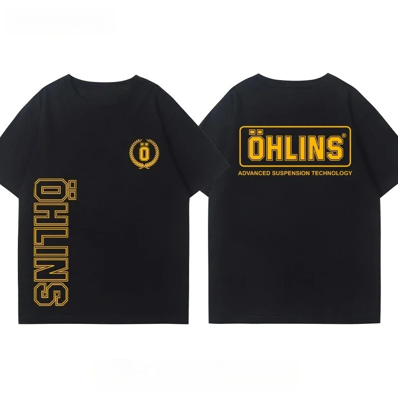 OHLINS Motorcycle Shock Absorber Modified T-Shirt Casual Trendy Brand Men Women Car Club Crew Neck Short-Sleeved Top