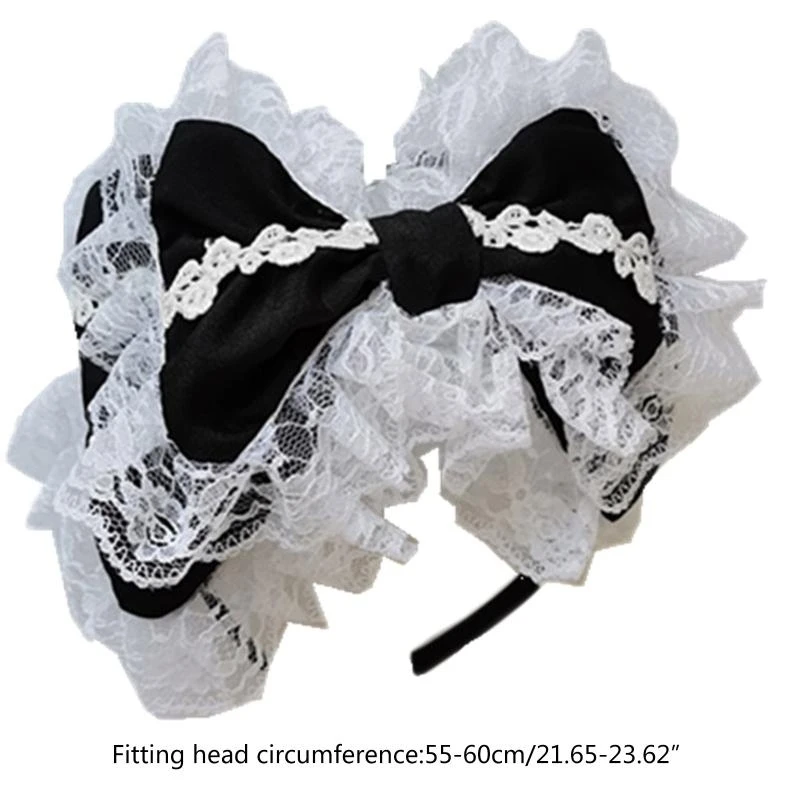 Handgefertigtes Lolita-Spitzen-Stirnband, Tea-Party, geschichtet, große Schleife, Cosplay-Haarband – Detail 7