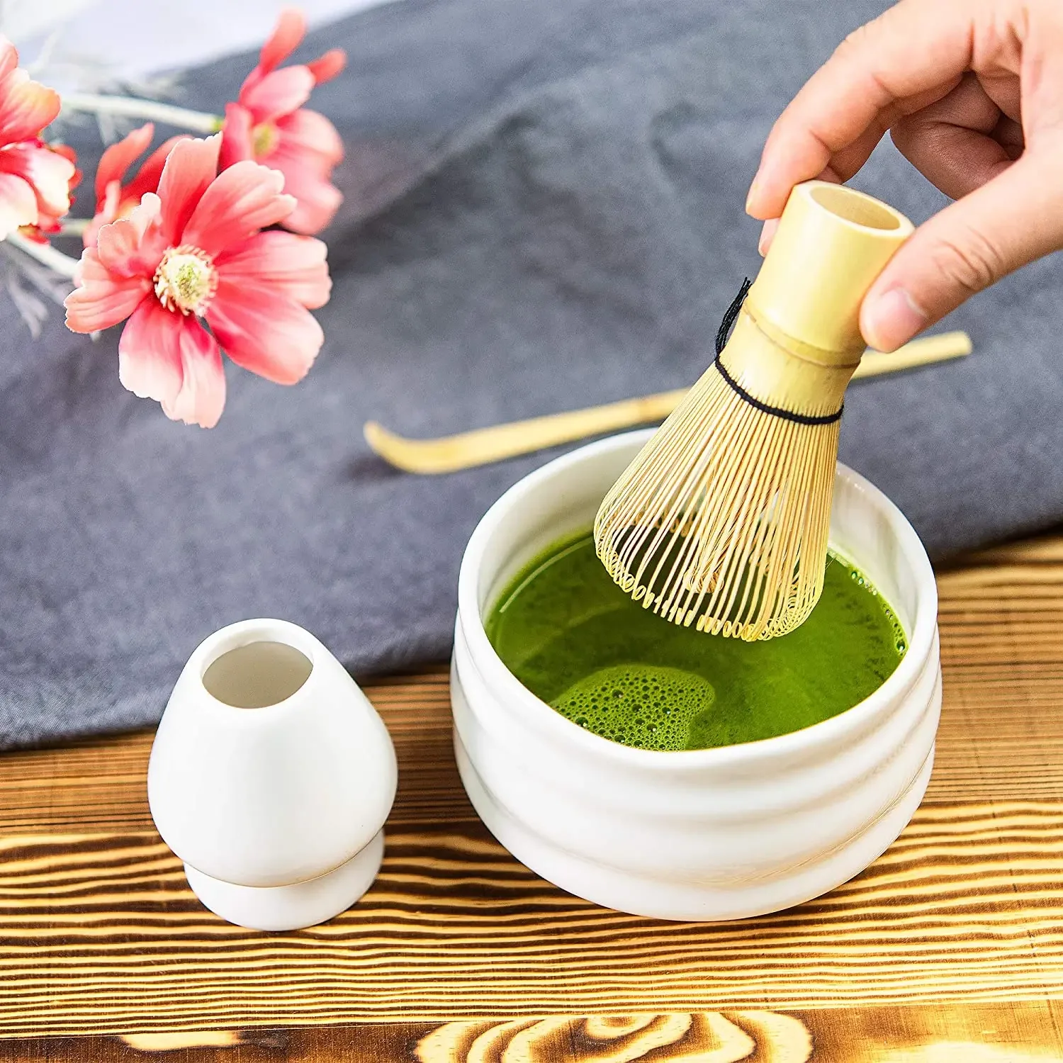 Popular Matcha Starter Tea Kit Traditional Bamboo Whisk 100 Prongs Chasen Scoop Glazed Chawan Bowl Chasne Holder Sifter
