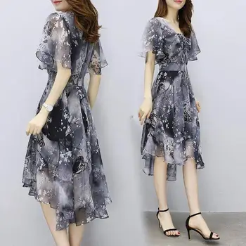 Women floral Chiffon Flower Dress 2026 trends new in Ladies Elegant V Neck short Sleeve korean style Summer Dress Female Clothes 1