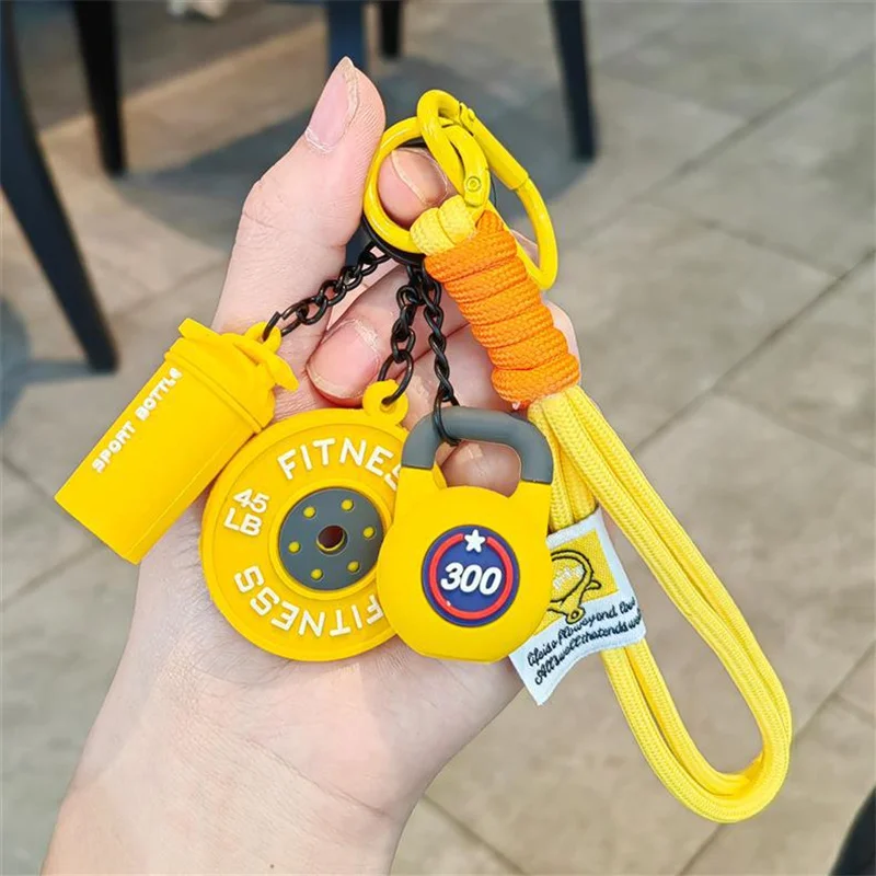 Hand-Woven Fitness Car Key Ring Anti-Lost Gym Lover Keychain with Weight Plate DIY Nylon Rope Pendant for Sports Enthusiasts
