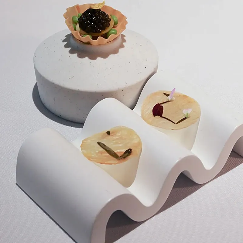 Ceramic White Special-shaped Tableware Western Plate Molecular Cooking Wave Plate French-style Dessert Sushi Tableware