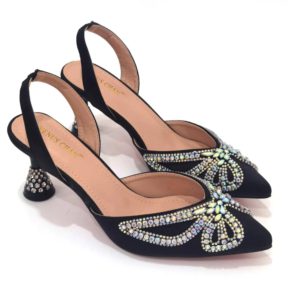 New Arrival Italian Design Black Color Woman Shoes And Bag Set African Mid Heels Shoes And Matching Bag For Wedding