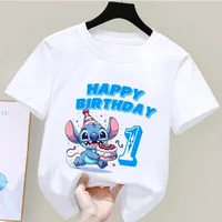 Stitch Disney Clothes Children Birthday T Shirt Print Kawaii Cartoon Boy Girl Short-Sleeve Tops Baby Tee Clothing Birthday Gift 1