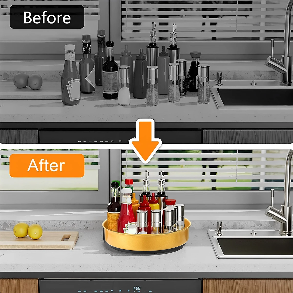360 Rotation Non-Skid Spice Tray Pantry Cabinet Turntable with Wide Base Storage Bin Rotating Organizer for Kitchen Seasoning 3