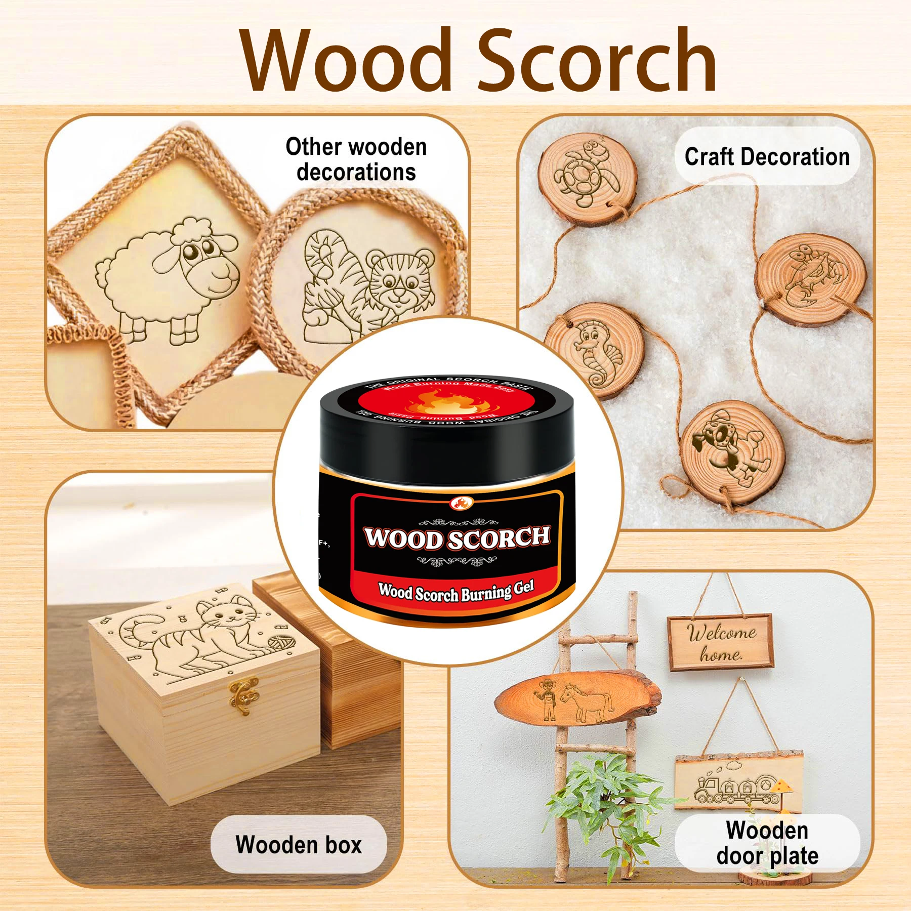 Wooden Burning Paste, Wood Burn Gel for Crafting, Drawing and DIY Arts, Create Beautiful Art in Minutes, Personalize Your Craft