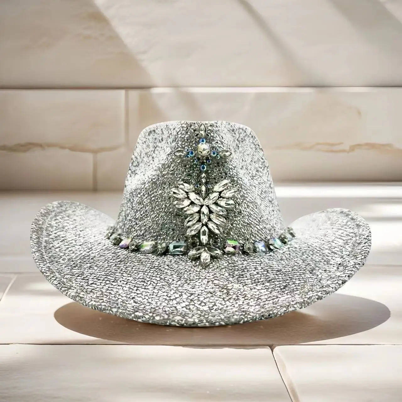 HongLuan Silber Glitzer Quasten Pailletten Disco Cowboyhüte Damen, Cowboyhüte, Festivalaccessoires, Cowgirl Partydekorationen – Detail 12