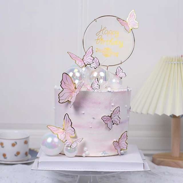 Topo de bolo de borboletas rosa dourado, 7 peças para topo de bolo de feliz  aniversário da menina, doce chá de bebê unicórnio, cobertor de bolo -  AliExpress