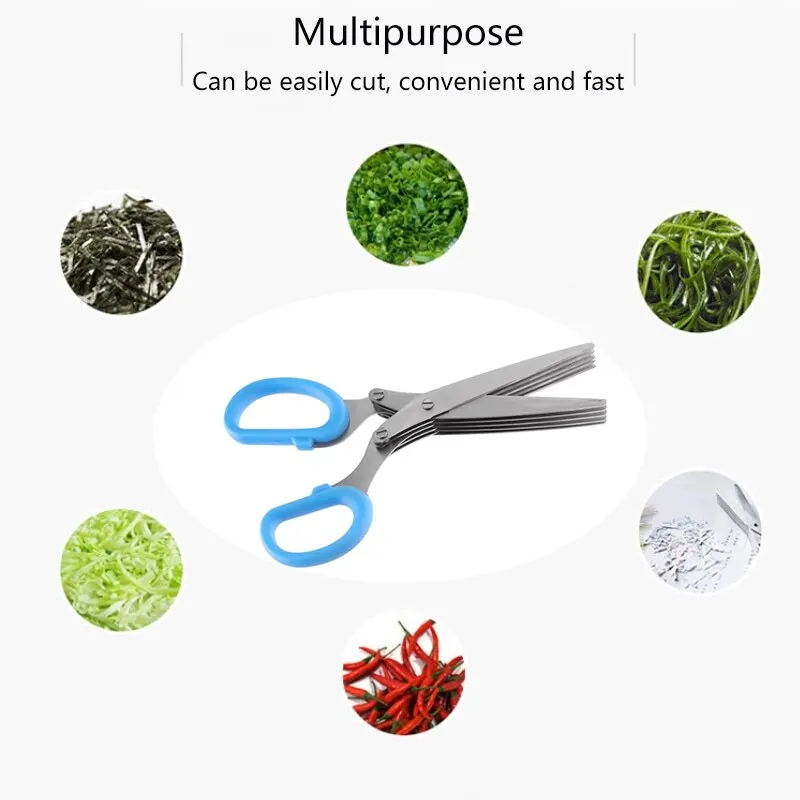 Kitchen Knives Multifunctional Muti Layers Stainless Steel Knives Kitchen Scissors Scallion Cutter Herb Laver Spices Onion Cook Cut Scissor