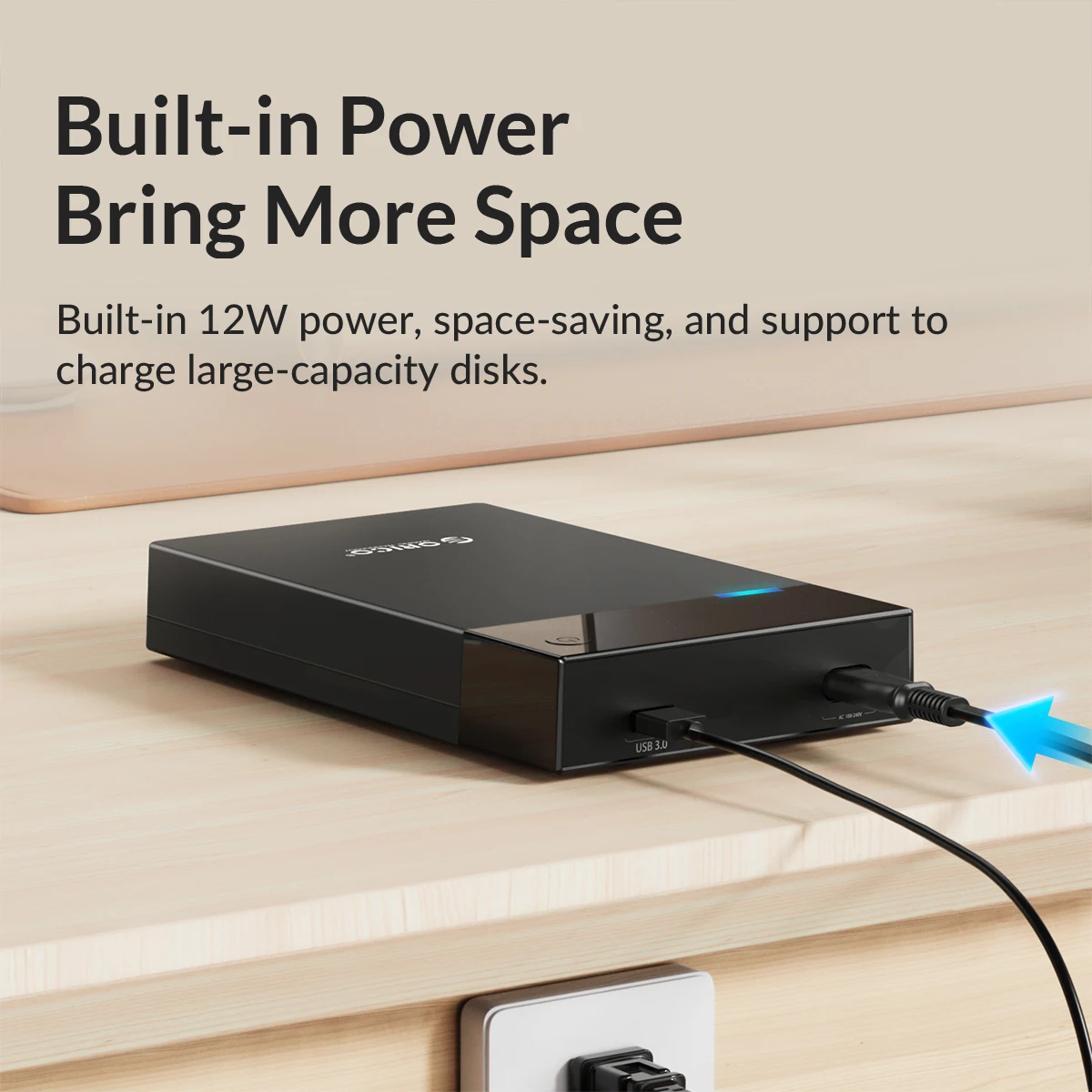 ORICO 3.5'' HDD Case 12W1A Built-in Power Protable Hard Drive Enclosure SATA to USB 3.0 Supply Support UASP Box