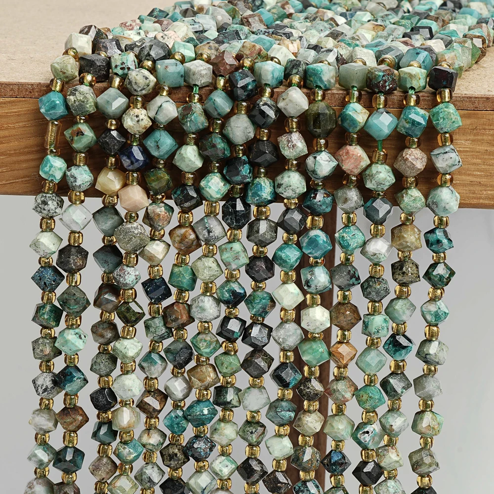 Natural Chrysocolla Faceted Gemstone Loose Beads Spacer Stone Beads Greenish-Black 6MM For Jewelry Making Bracelet Accessories