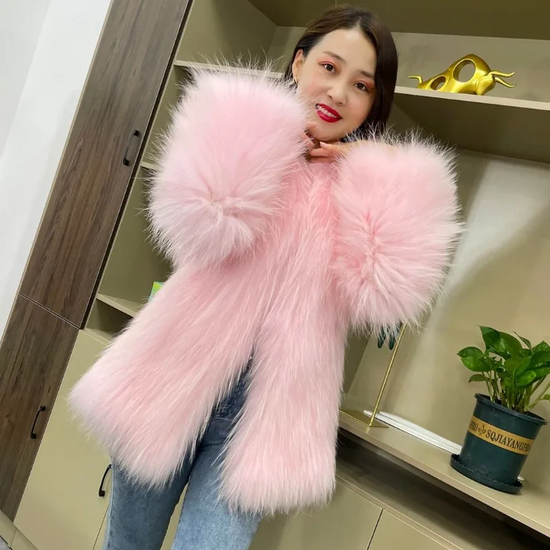 Fox Fur Jacket Fluffy Jacket Warm Luxury Designer Women Clothing Faux Fur Coat Long Sleeve Korean Chic Coat Thick Party Dress
