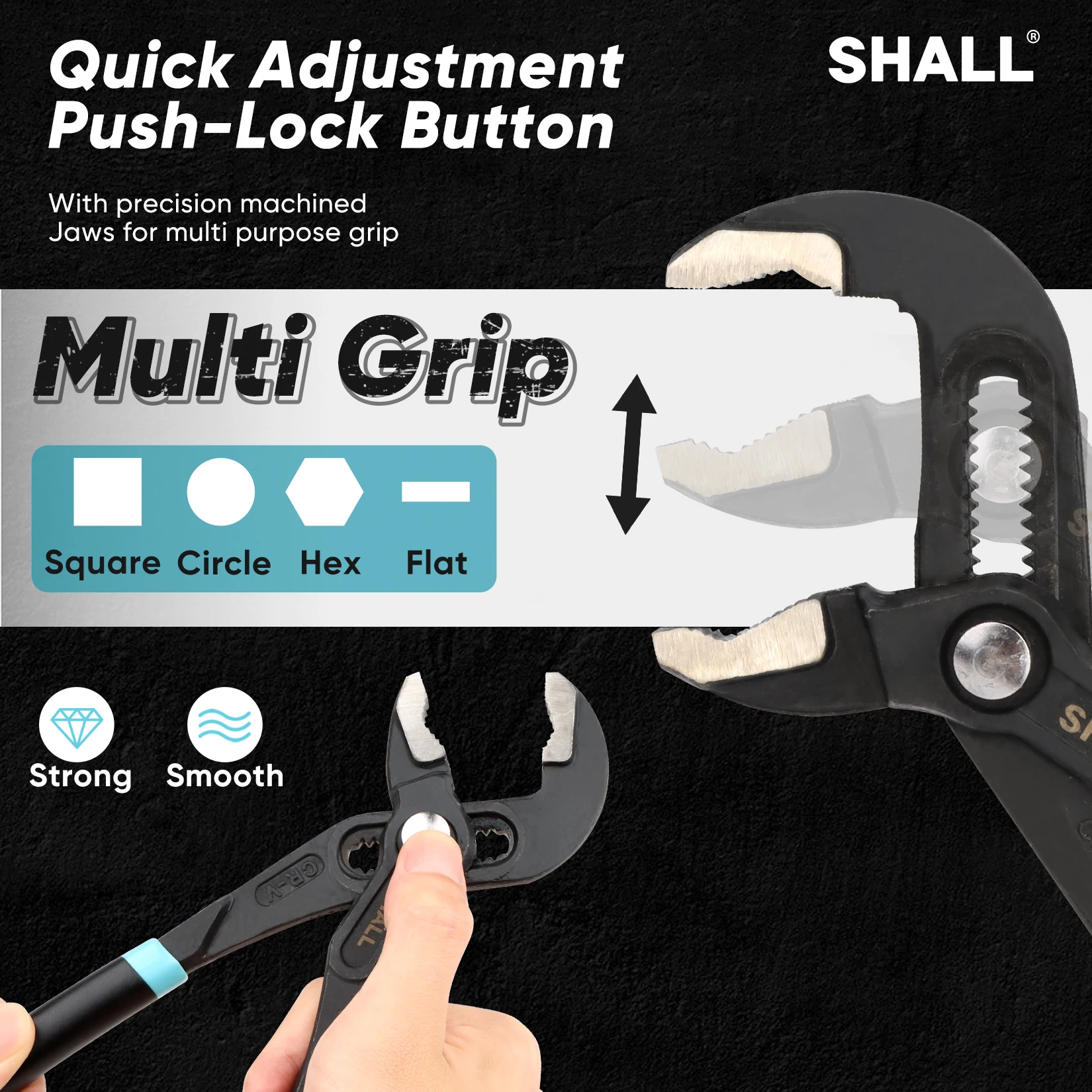 Groove Joint Pliers SHALL 3-Piece Groove Joint Pliers Set (175/245/300mm) Push-Lock Water Pump Pliers In Cr-v Steel Fast Adjustable Tongue with bag