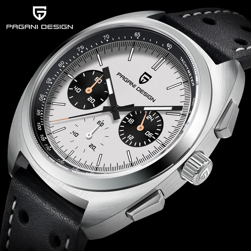 PAGANI DESIGN New Mens Watches Top Brand Luxury Black Leather Casual Quartz Sapphire Mirror Wrist Watch Sport Waterproof 100M
