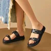BEAUTODAY Casual Slippers Women Genuine Leather Solid Double Strap Summer Beach Ladies Brown Footwears Handmade 34085 - Image 4