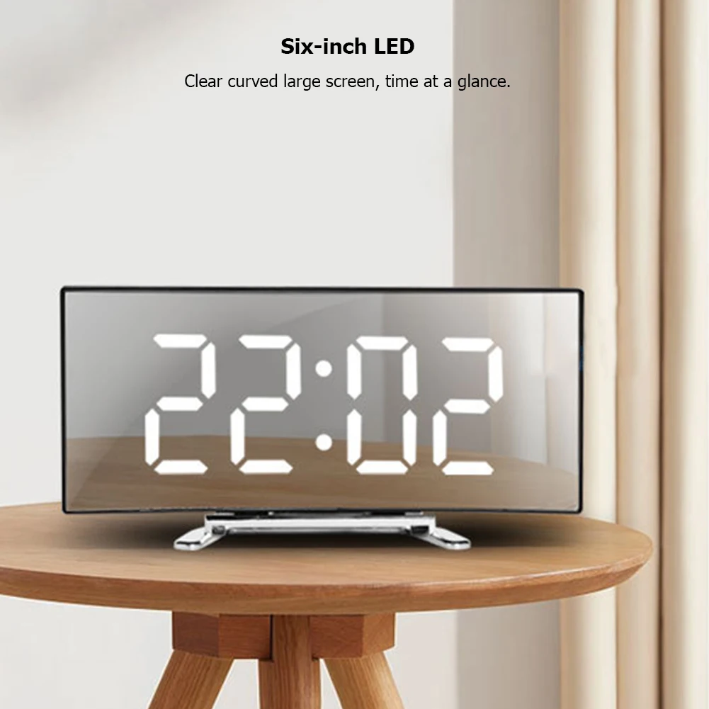 Horloge numérique LED pour chambre à coucher, écran incurvé, réveil miroir,  6 , horloge numérique LED, électronique, table de chevet - AliExpress