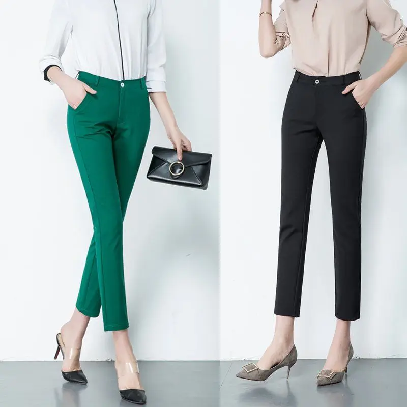 S-4xl Big Size Womens Formal Office Pencil Pants 2023 New Elegant Ladies OL Work Pantalones Casual Elastic Cotton Slim Trousers