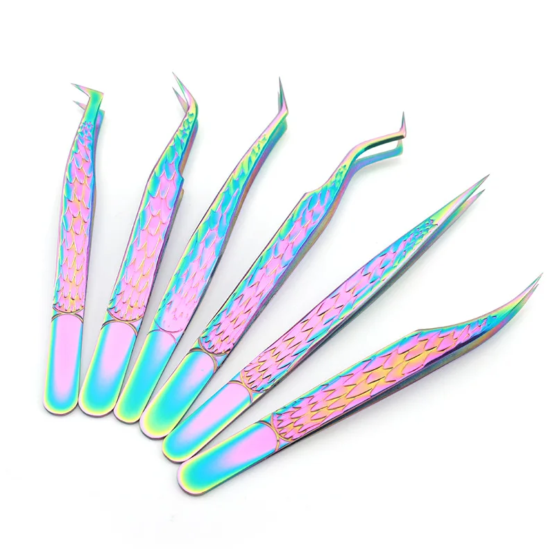 New 6PCS False Eyelash Tweezers Set For Fake Fan Lashes Extensions Planting Eyebrow Clip Eyelashes Tongs Makeup Nail Tools Kit 3
