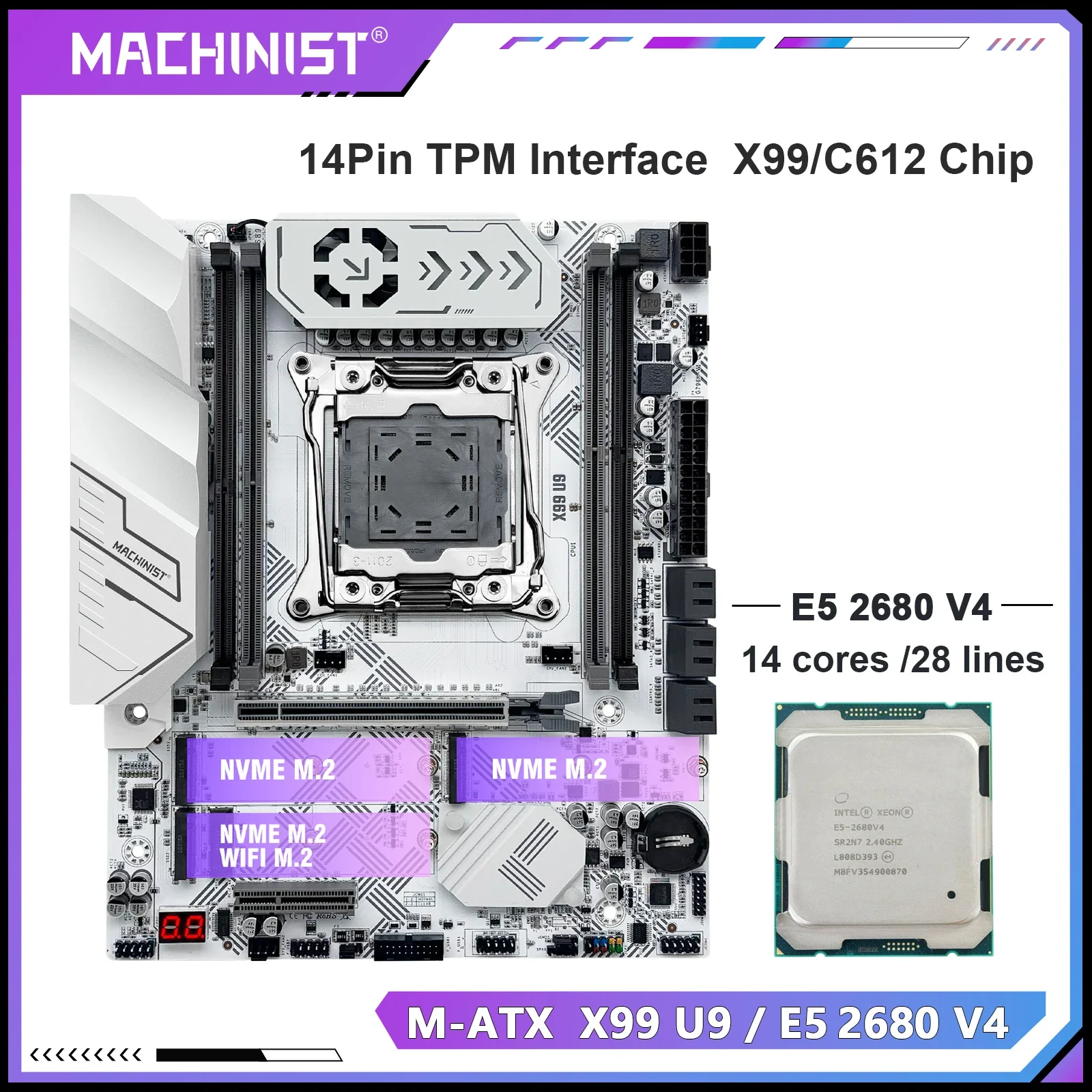 MACHINIST X99 U9 CPU DDR4 E5 2680 V4 인텔 LGA 2011..