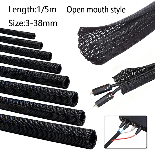 ปลอกหุ้มสายไฟแบบถัก 1/2/4 ชิ้น ขนาด 1 ม./5 ม. สำหรับป้องกันสายไฟบนโต๊ะคอมพิวเตอร์ ทีวี 1