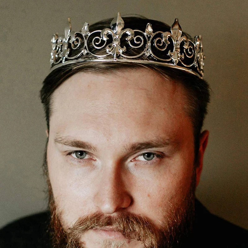 4X Royal King Crown For Men-Metal Prince Crowns And Tiaras, Full Round Birthday Party Hats(Silver)