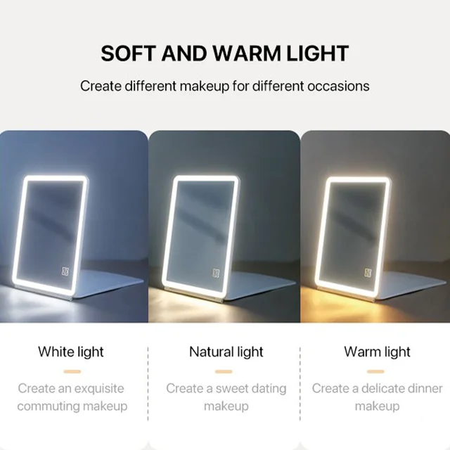 Intelligens Hajtogató Led Smink Tükör Érintőképernyő 180 Fokos Forgó Kozmetikai Usb Töltőállvány - Image 5