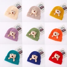 

Baby Hat Cartoon Bear Ornament Knitted Hat Children Beanies Boys Girls Hats Headwear Toddler Kids Caps Accessories