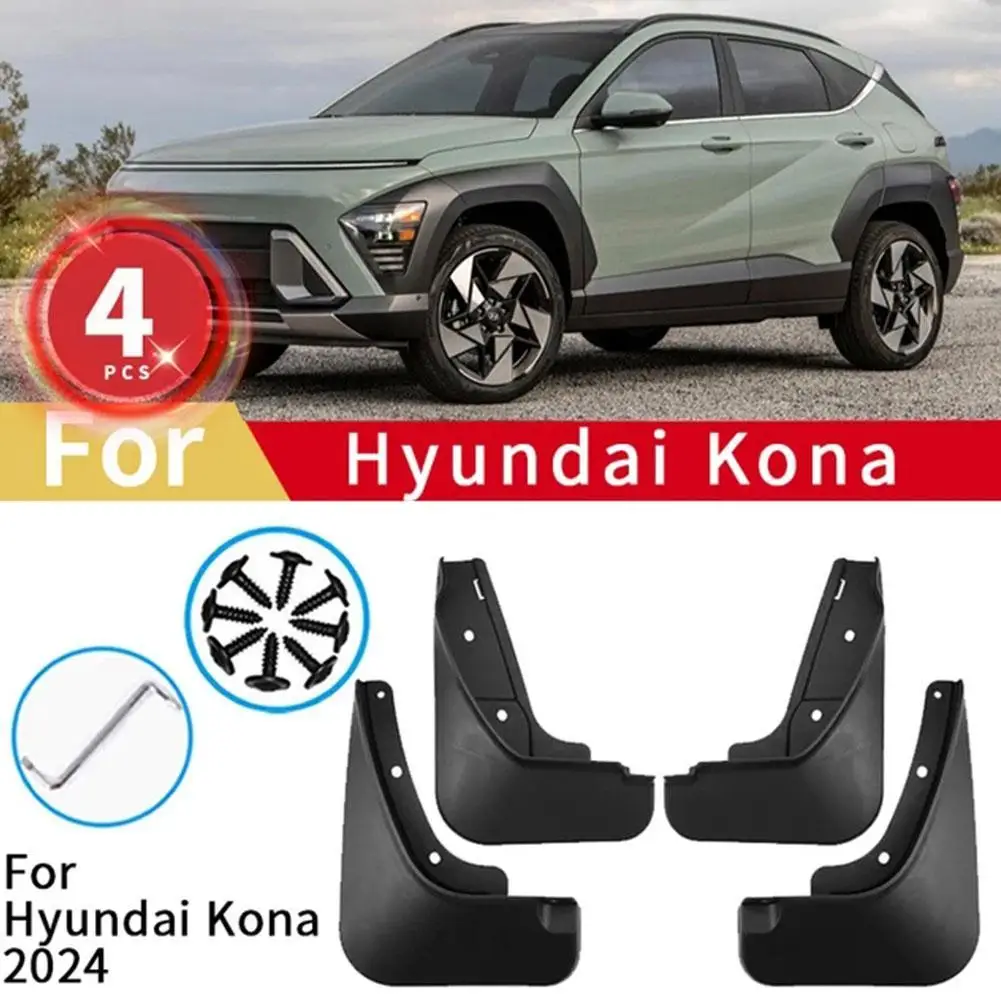 

Брызговики для Hyundai Kona 2024, панели автомобильных брызговиков, передние и задние колеса, брызговики для Hyundai Kona, автомобильные аксессуары