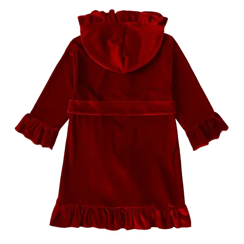 Baby Girls Dress Christmas Children's Clothing Red Velvet Nightgown Bathrobes Kids Warm Soft Sleepwear Pajamas
