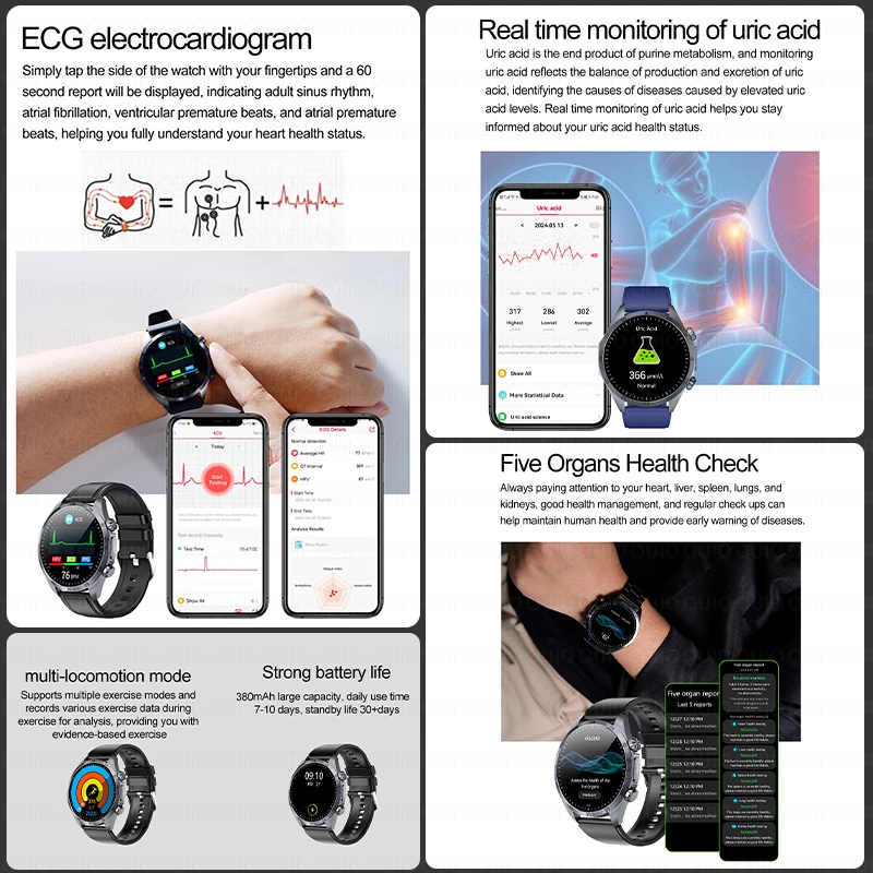 Nuovo Smartwatch 2026 con Funzioni Avanzate per il Controllo della Salute: ECG, Lipidi nel Sangue, Acido Urico, Grasso Corporeo, Impermeabile, per Uomo e Donna - immagine 4