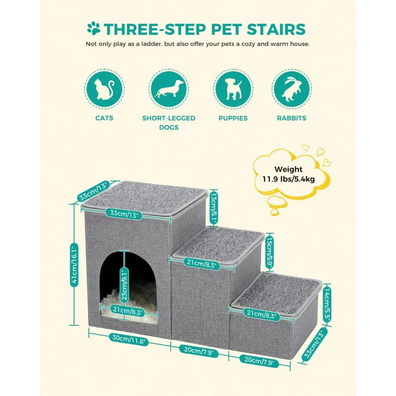 Pet Safe Cozy Up Folding Dog Cat Stairs Non-Slip Pads Durable Pet Stairs for Indoor/Outdoor at Home or Travel Dog Cat Steps For