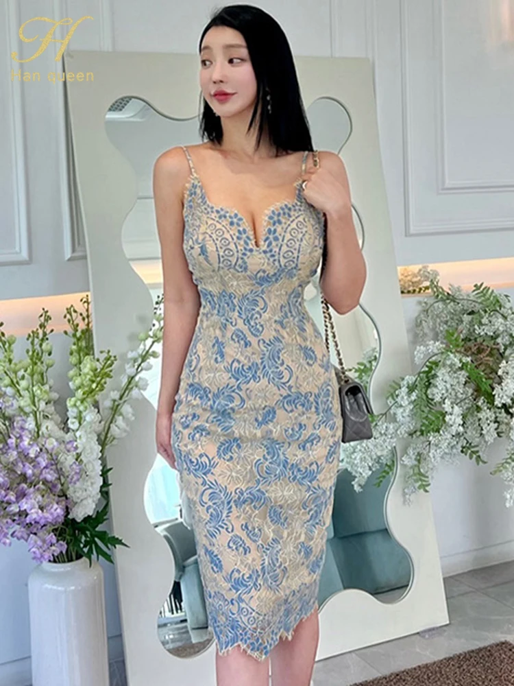 H Han Queen Sexy Prints Pencil Lace Elegant Luxury Evening Dress 2024 ...