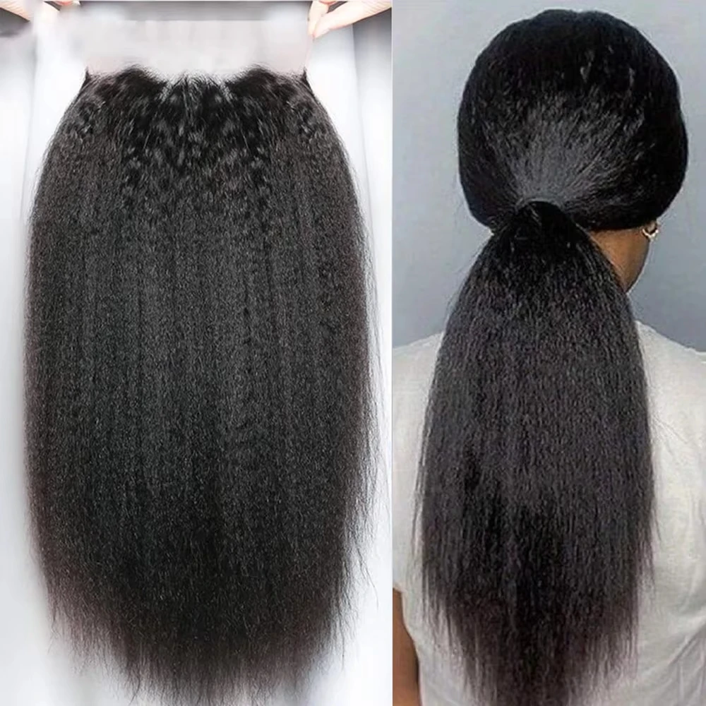 360 Invisi Strap Kinky Straight Wig Full Lace Yaki Straight Human Hair Wig Pre Plucked 200% Density For Women Choice 3