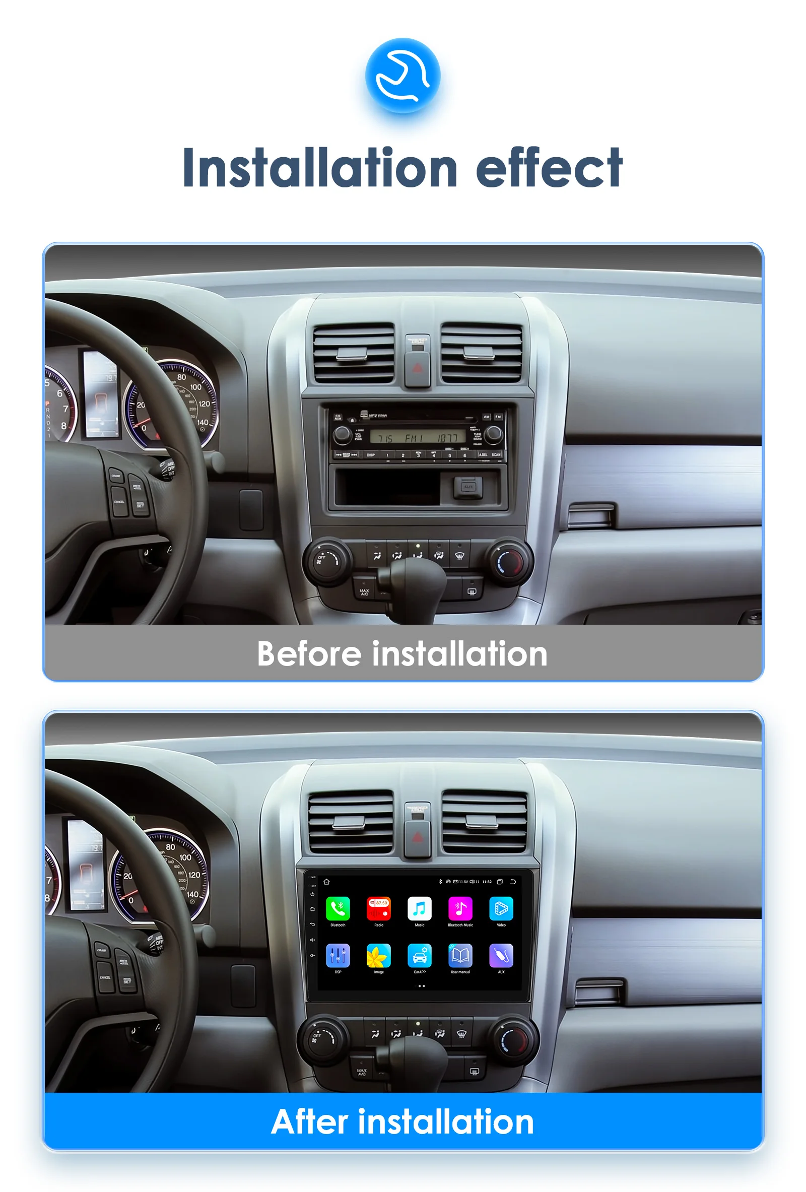 Hizpo Autoradio für Honda CR-V 3 RE CRV 2007–2011, GPS-Auto, intelligente Systeme, intelligentes Autoradio, CarPlay, Android Auto, 9 Zoll, 8 Kerne – Detail 6