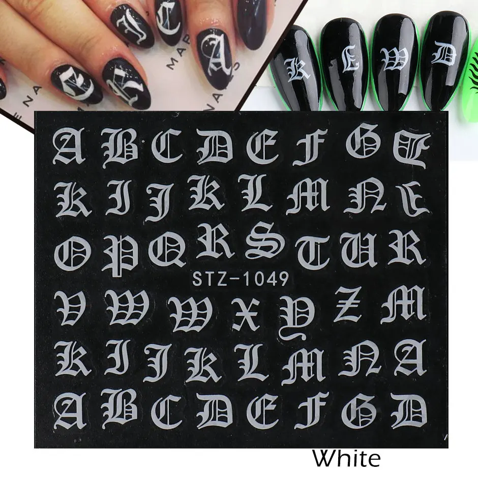 ABC Letter Decals Nail Art Stickers English Old Font Black Number Tattoo Nail Design Water Sliders Manicure Wraps CHSTZ1046-1049 nail stickers,nail art decoration,nail decals,nail art tools